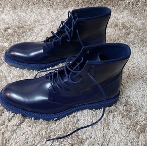 Calvin Klein Blue Fenton Box Leather Combat Boots